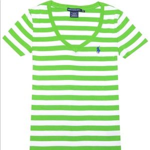 RALPH LAUREN SPORT WOMENS COTTON STRIPED V-NECK